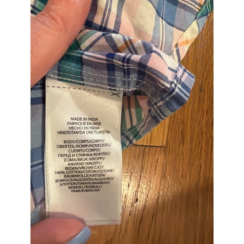 Ralph Lauren Boys XL 18-20 Plaid Short Sleeve Button Down Shirt Natural Stretch